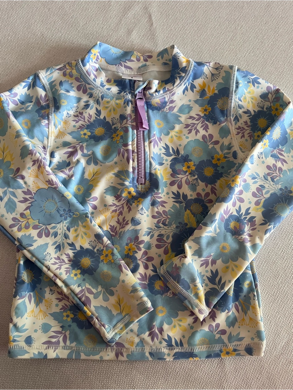 Ruffle butts Floral Long-Sleeve Swim Top - Blue Multi Size 5